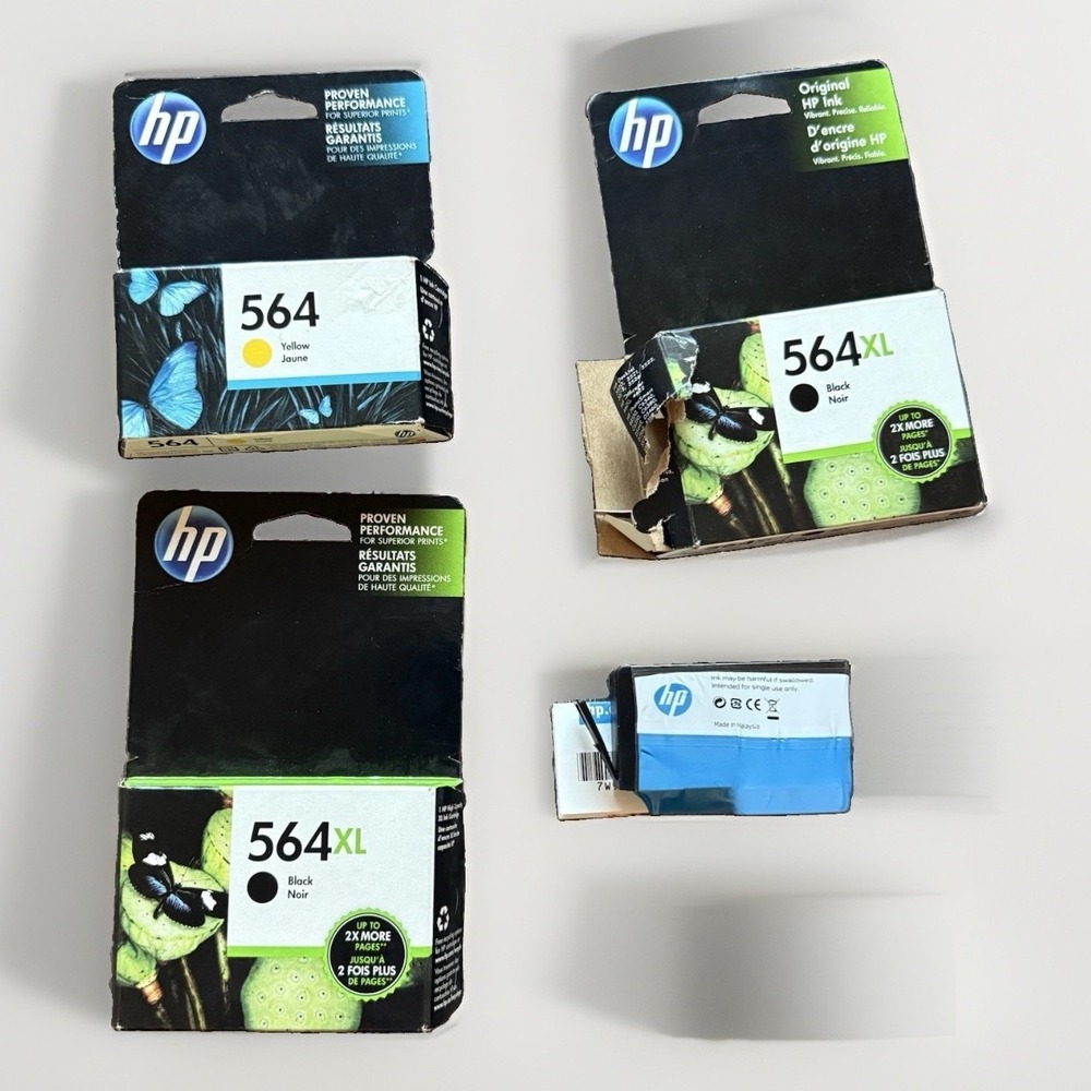 Lot of 2 HP 564XL Black Ink And One 564 Yellow Cart Genuine OEM Sealed NEW